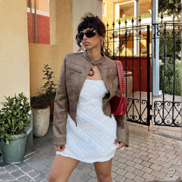 The Milan Cropped Leather Moto Jacket