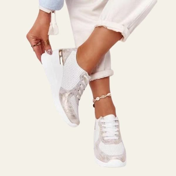 The Verona Metallic-Panel Wedge Sneakers