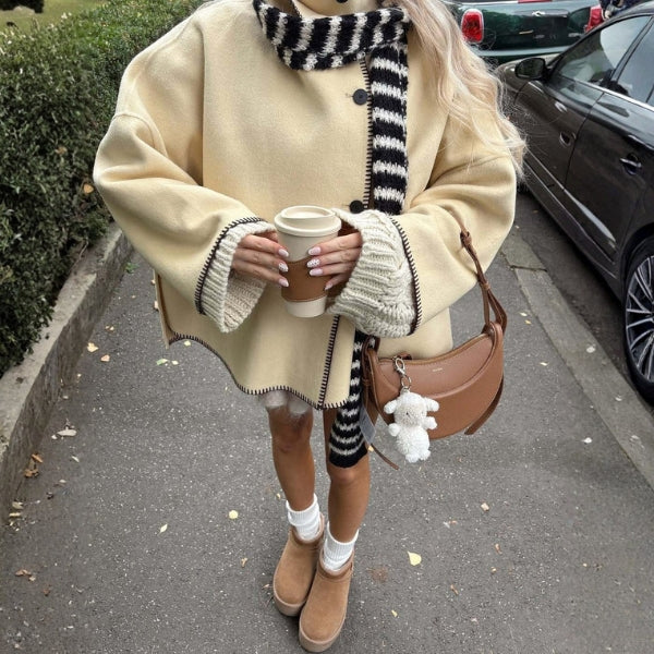 The Copenhagen High-Neck Blanket-Trim Jacket