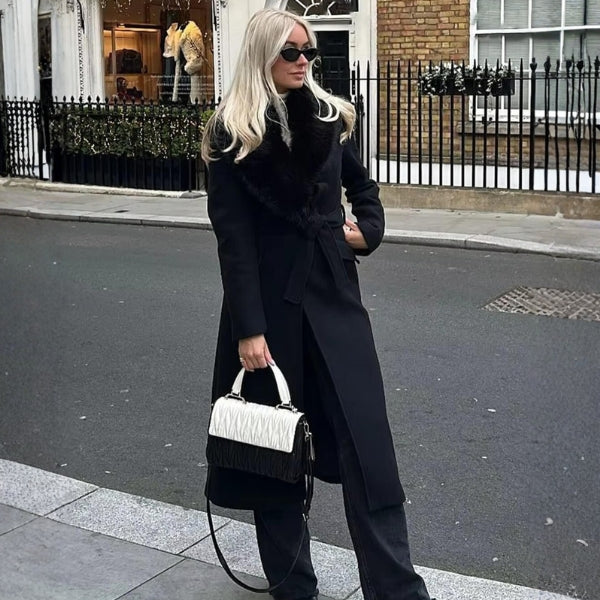 The Kensington Faux-Fur Collar Belted Maxi Coat