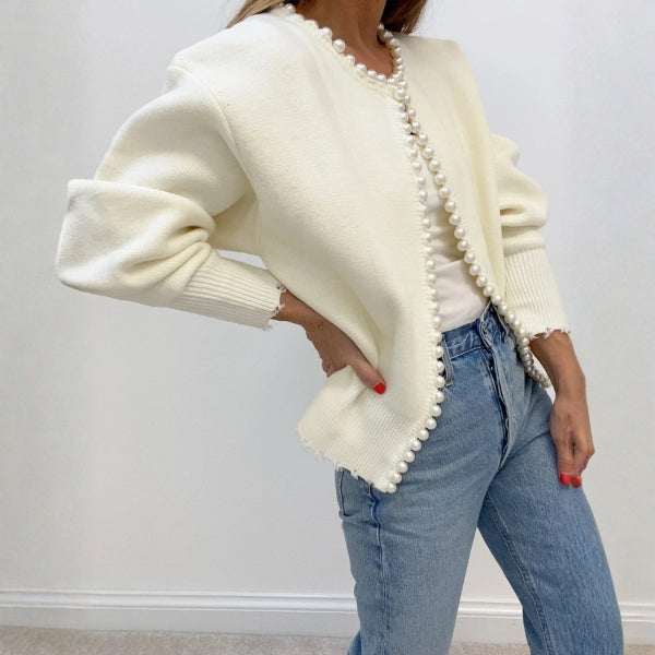 The Monaco Pearl-Trim Knit Cardigan