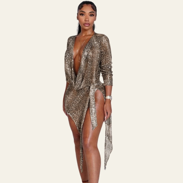 The Sahara Asymmetrical Drape Mini Dress