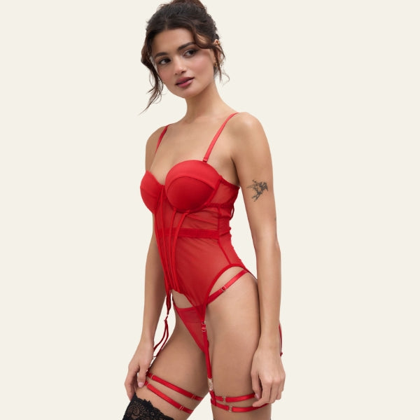 The Verona Mesh Garter Thong Set