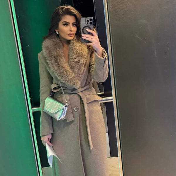 The Kensington Faux-Fur Collar Belted Maxi Coat