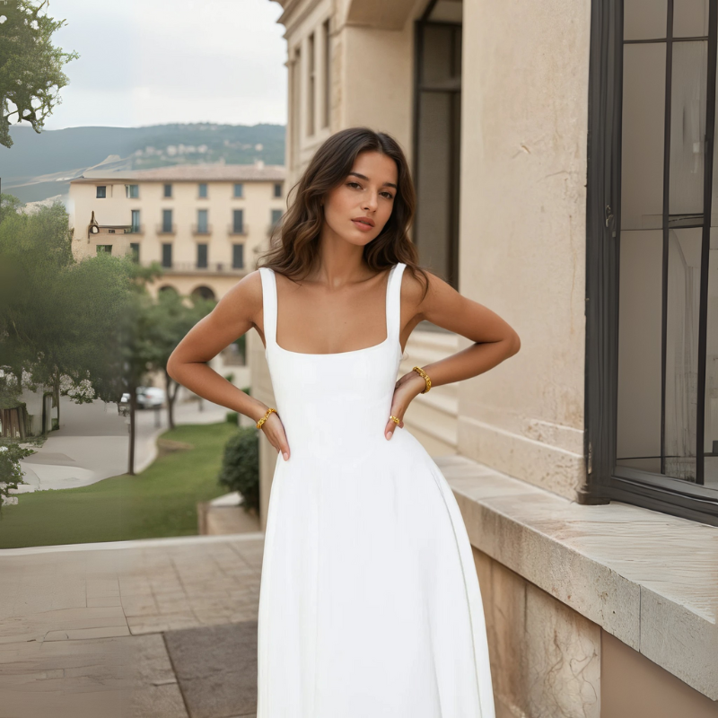 The Valencia Square-Neck Midi Dress