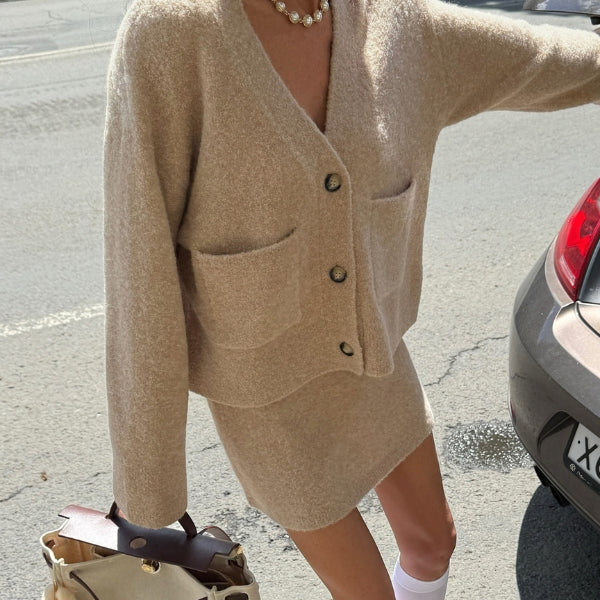 The Marseille Soft-Knit Cardigan Mini Skirt Set