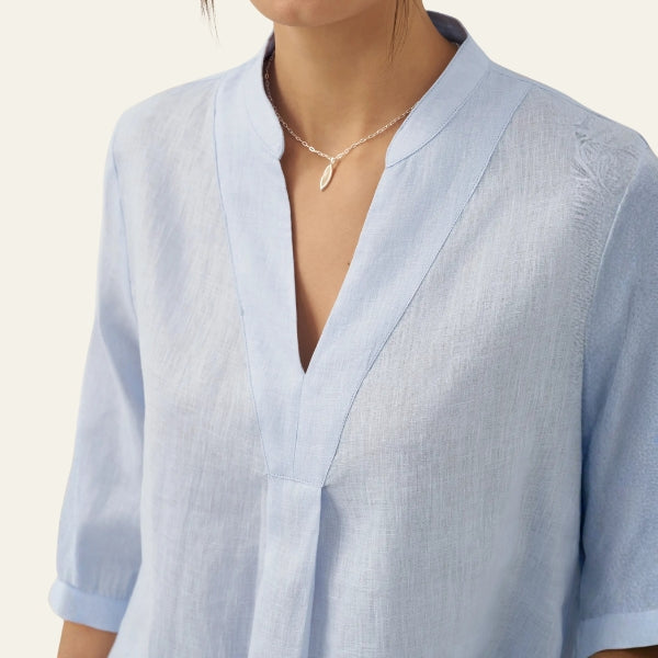 The Santorini Split-Neck Eco-Linen Shirt