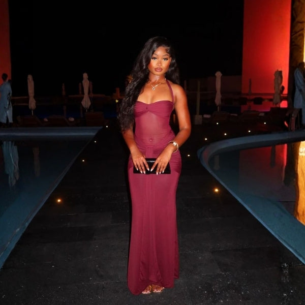 The Riviera Halter Mesh Maxi Dress