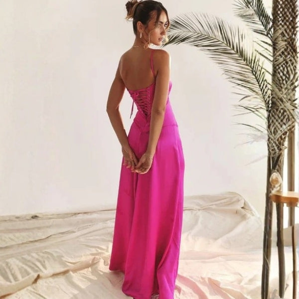 The Mirrorcurve Satin-Finish Maxi Dress