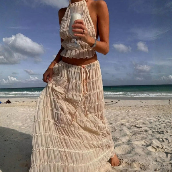 The Capri Tiered Halter Maxi Set