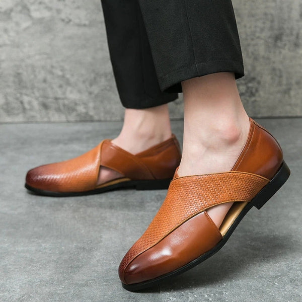 The Riviera Textured Cross-Strap Loafers