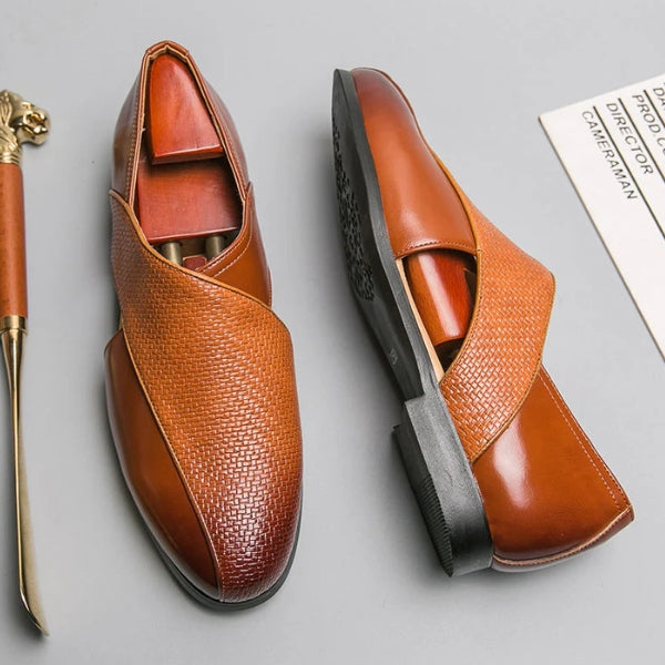 The Riviera Textured Cross-Strap Loafers
