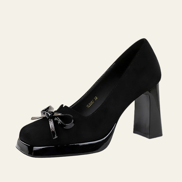 The Verona Bow-Detail Block Heel Pumps