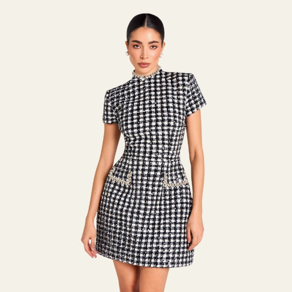 The Manhattan Pearl-Trim Tweed Mini Dress