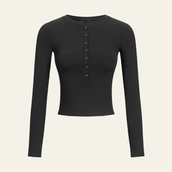 The Siena Ribbed Henley Cropped Long Sleeve Top