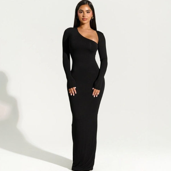 The Milan Asymmetrical Neck Maxi Dress