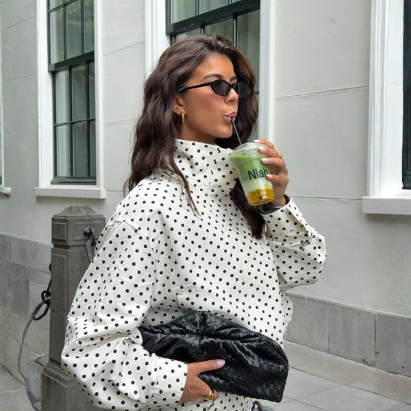 The Milan High-Neck Polka Dot Jacket