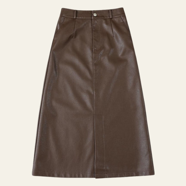The Vienna Structured Leather Midi Skirt