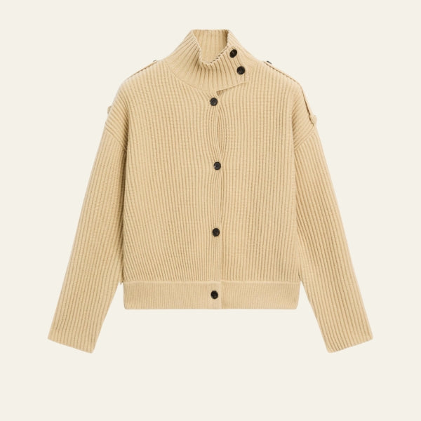 The Vienna Button-High Neck Wool Cardigan