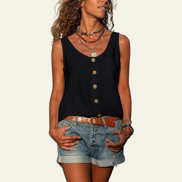 The Riviera Button-Front Pocket Tank