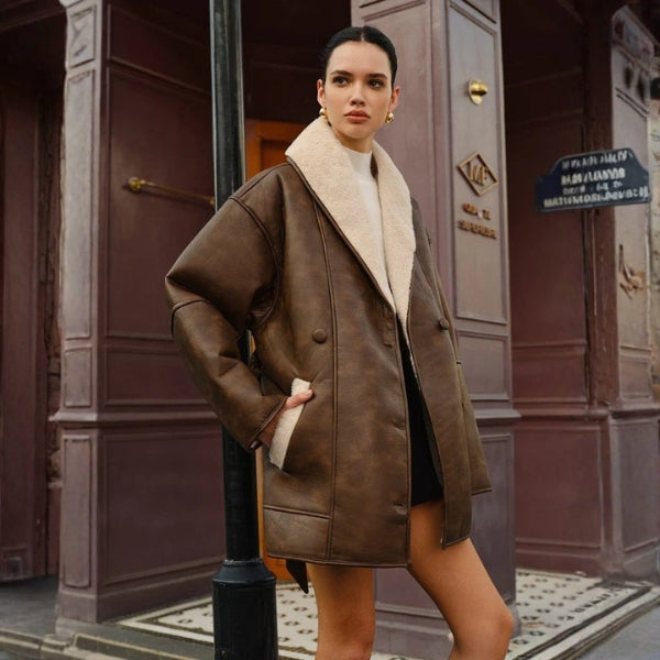 The Paris Shearling-Collar Leather Coat