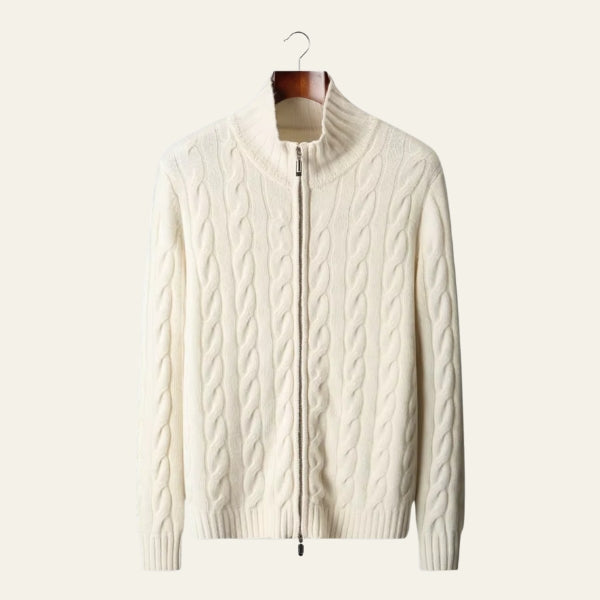 The Cortina Merino Wool Cable Zip Knit