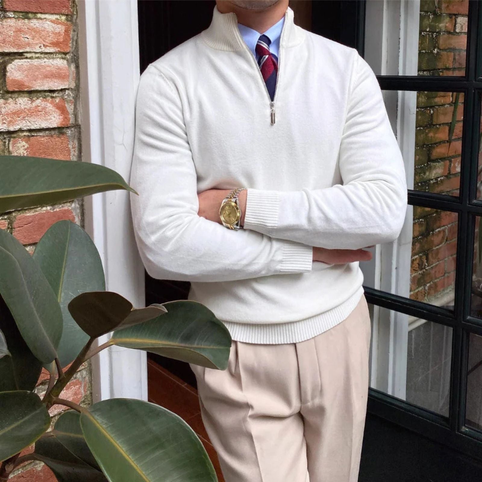 The Cortina Stand Collar Half-Zip Sweater