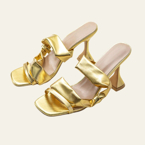 The Aurelia Ruched Metallic Heeled Mules