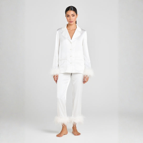 The Capri Feather-Trim Satin Lounge Set