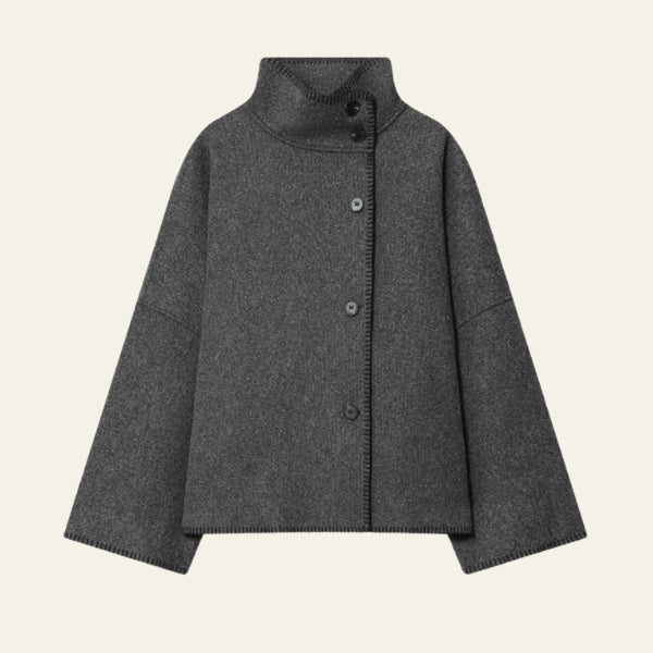 The Copenhagen High-Neck Blanket-Trim Jacket