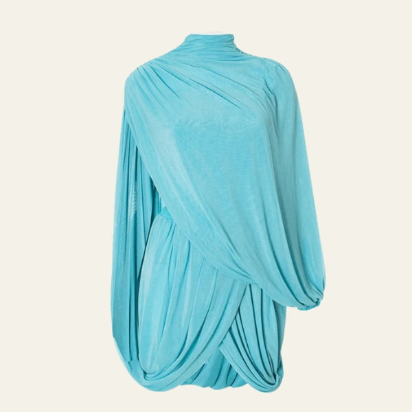 The Lucia Draped Flowing-Sleeve Mini Dress