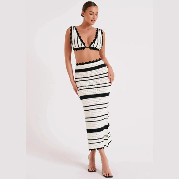 The Nina Striped Crochet Maxi Set