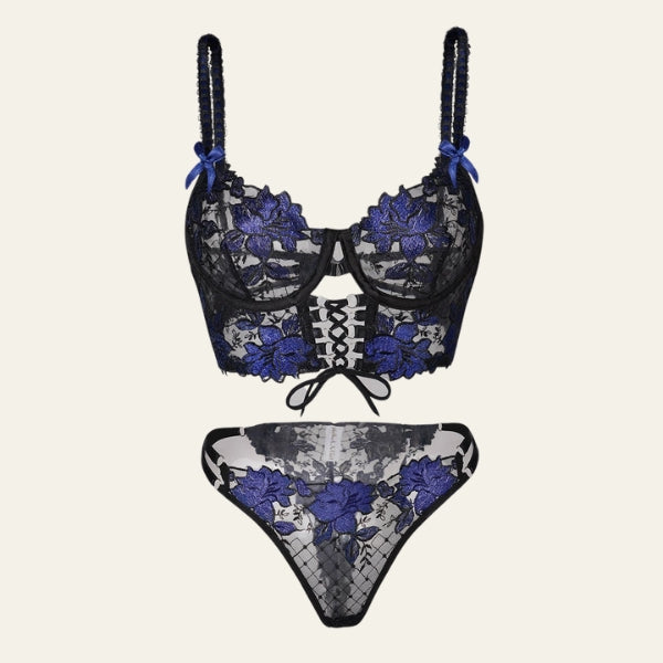 The Capri Noire Embroidered Lingerie Set
