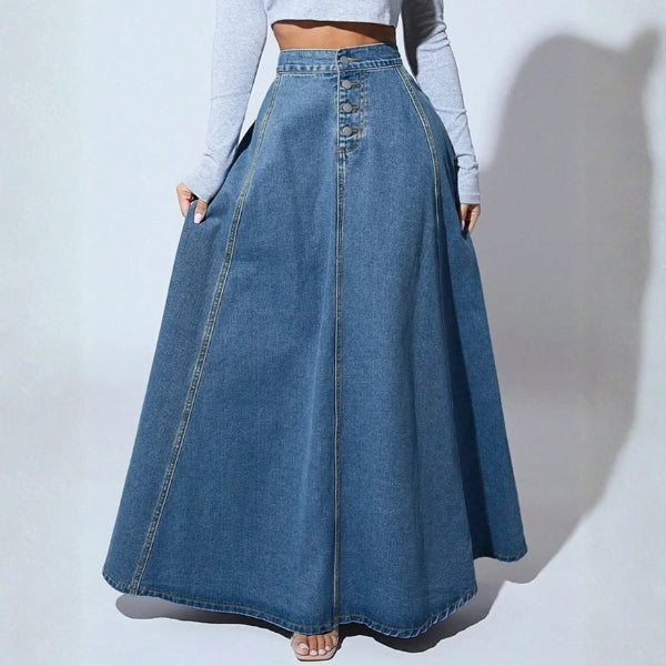 The Shoreline Button-Front Denim Maxi Skirt