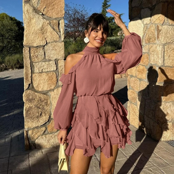 The Santorini Ruffle Cold-Shoulder Dress