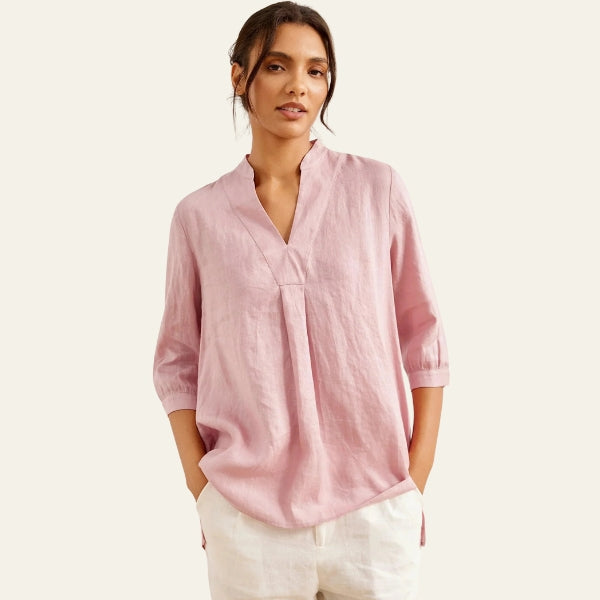 The Santorini Split-Neck Eco-Linen Shirt