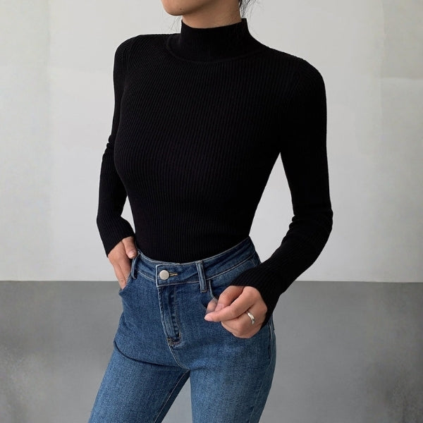 The Milan Ribbed Mock-Neck Long Sleeve Top