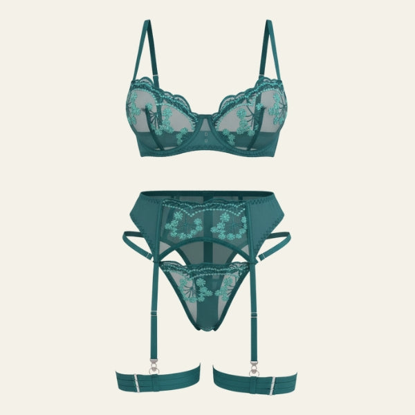 The Isla Embroidered Mesh Lingerie Set