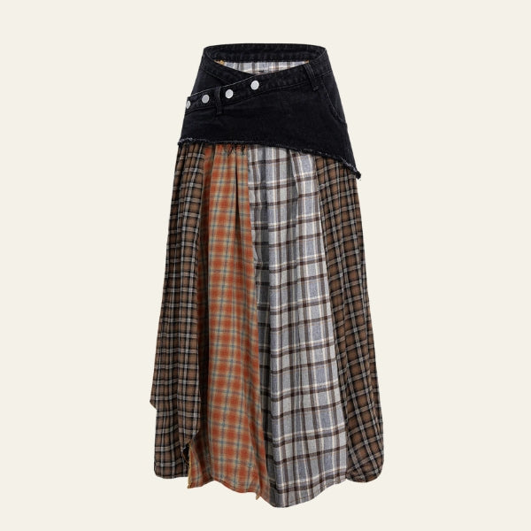 The Aspen Patchwork Denim-Waist Midi Skirt