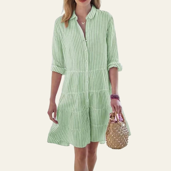 The Positano Tiered Stripe Shirt Dress