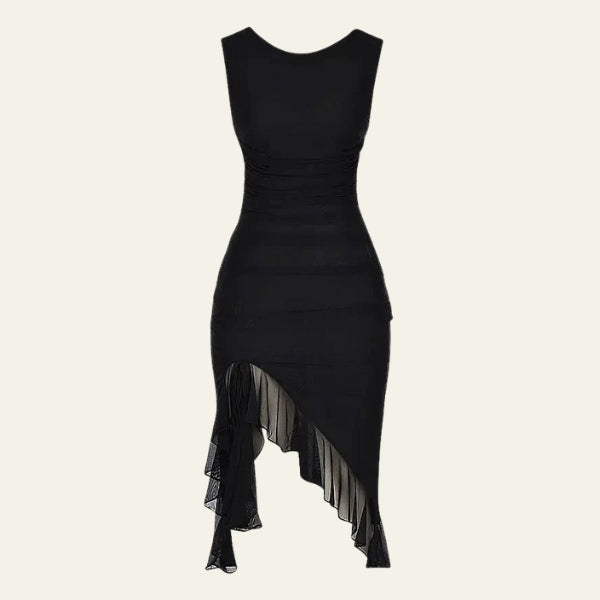 The Mykonos Ruffle-Hem Mesh Dress