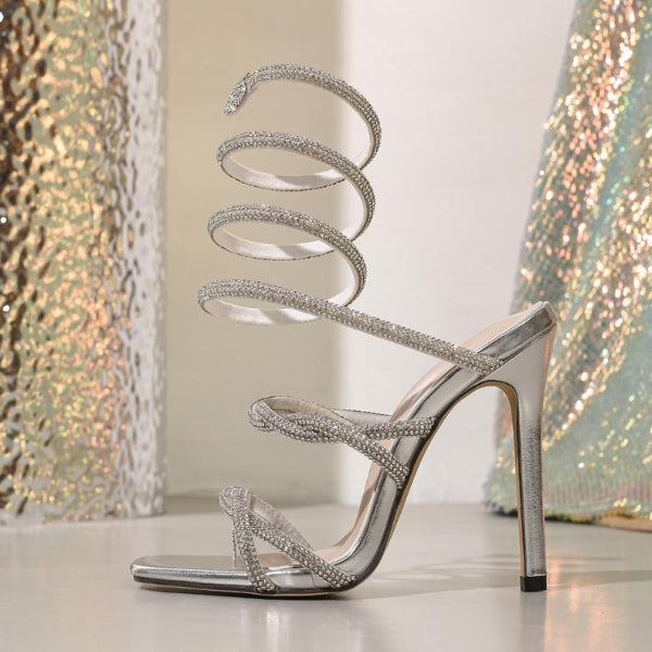 The Riviera Spiral-Strap Rhinestone Stiletto Heels