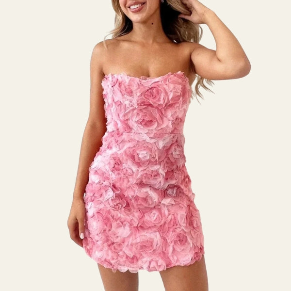The Positano Floral-Texture Strapless Mini Dress
