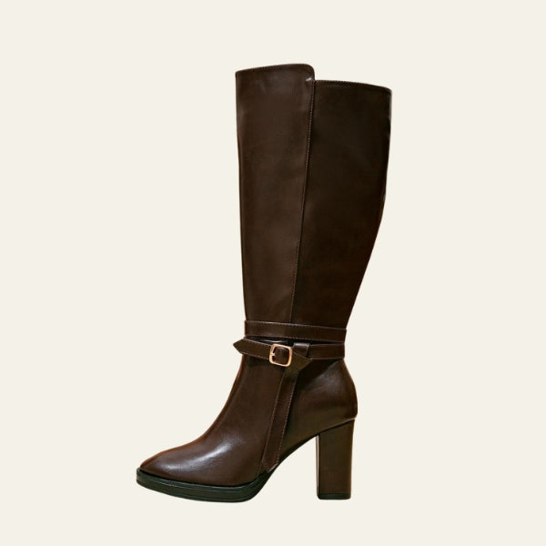 The Florence Buckle-Strap Knee-High Heel Boots