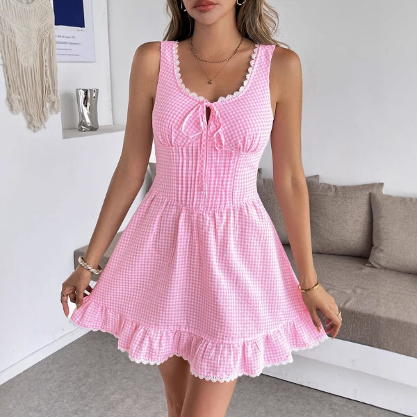 The Positano Lace-Trim Gingham Dress