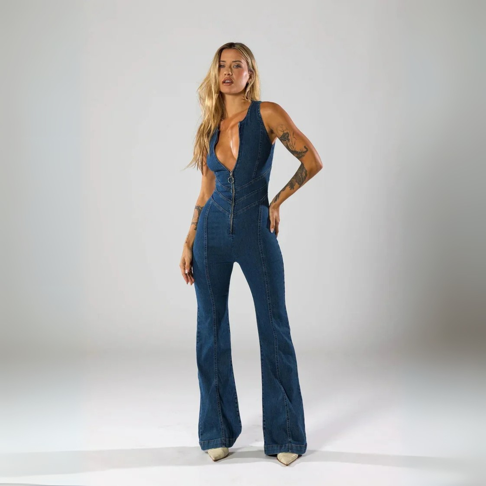 The Capri Curve-Hugging Denim Jumpsuit