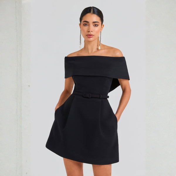 The Monaco Belted Off-Shoulder Mini Dress
