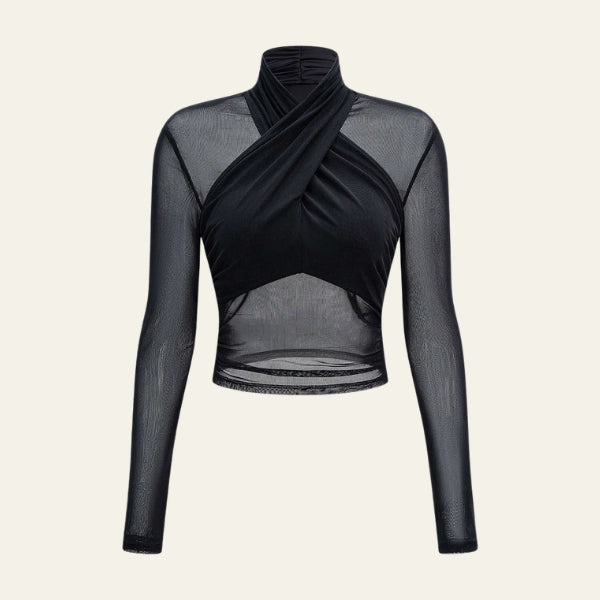 The Santorini Sheer Mesh Cross-Front Top