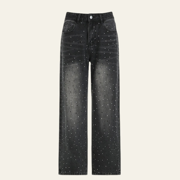 The Soho Rhinestone Wide-Leg Denim Jeans