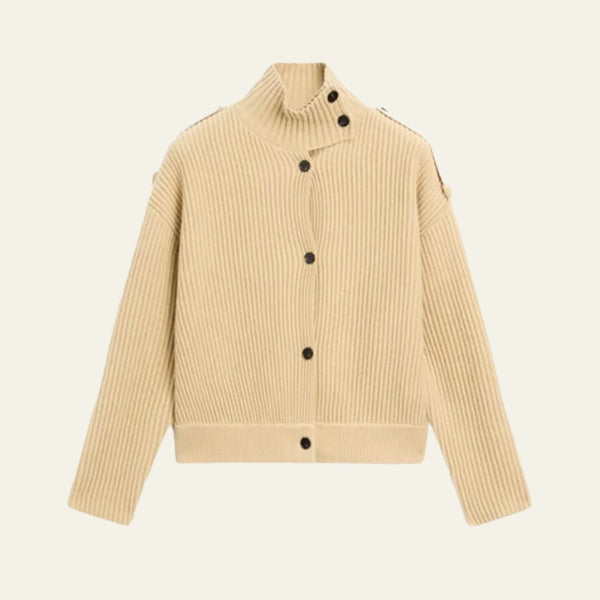 The Milan Ribbed Stand-Collar Cardigan